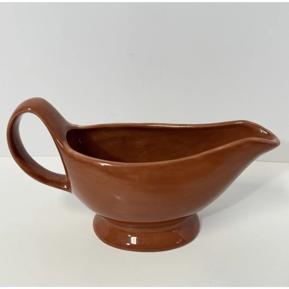 Pottery Barn SAUSALITO Footed Gravy Boat Dish Bowl Spice Terracotta Brown Rust